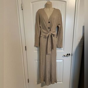 Lucy Paris oatmeal ribbed button up wide leg jumpsuit size large